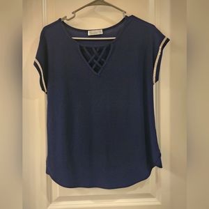 89th & Madison Navy Top with Rhinestones